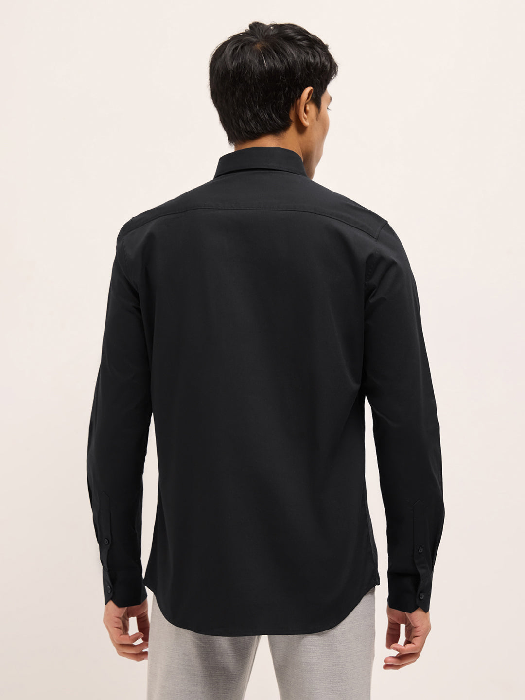 Men Black Cotton Solid Shirt
