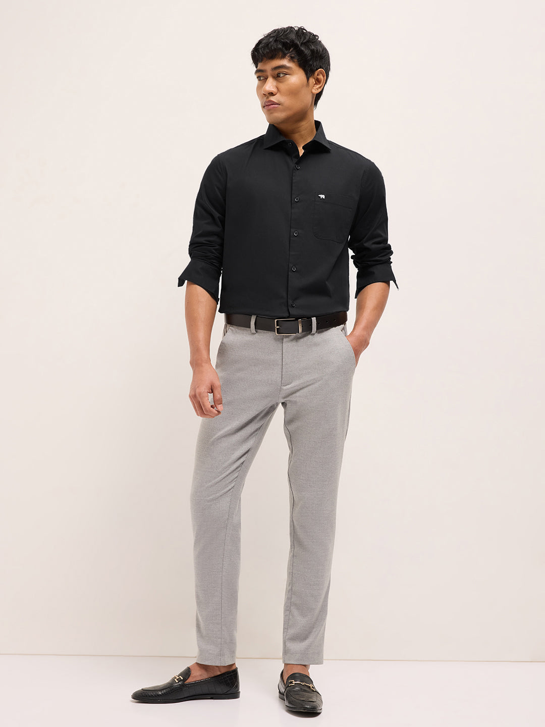 Men Black Cotton Solid Shirt
