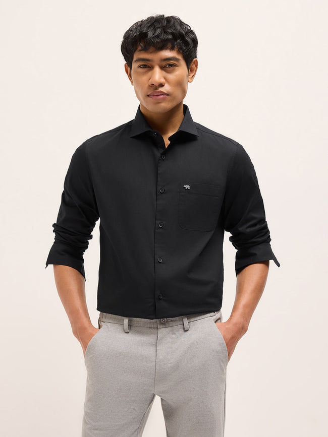 Men Black Cotton Solid Shirt