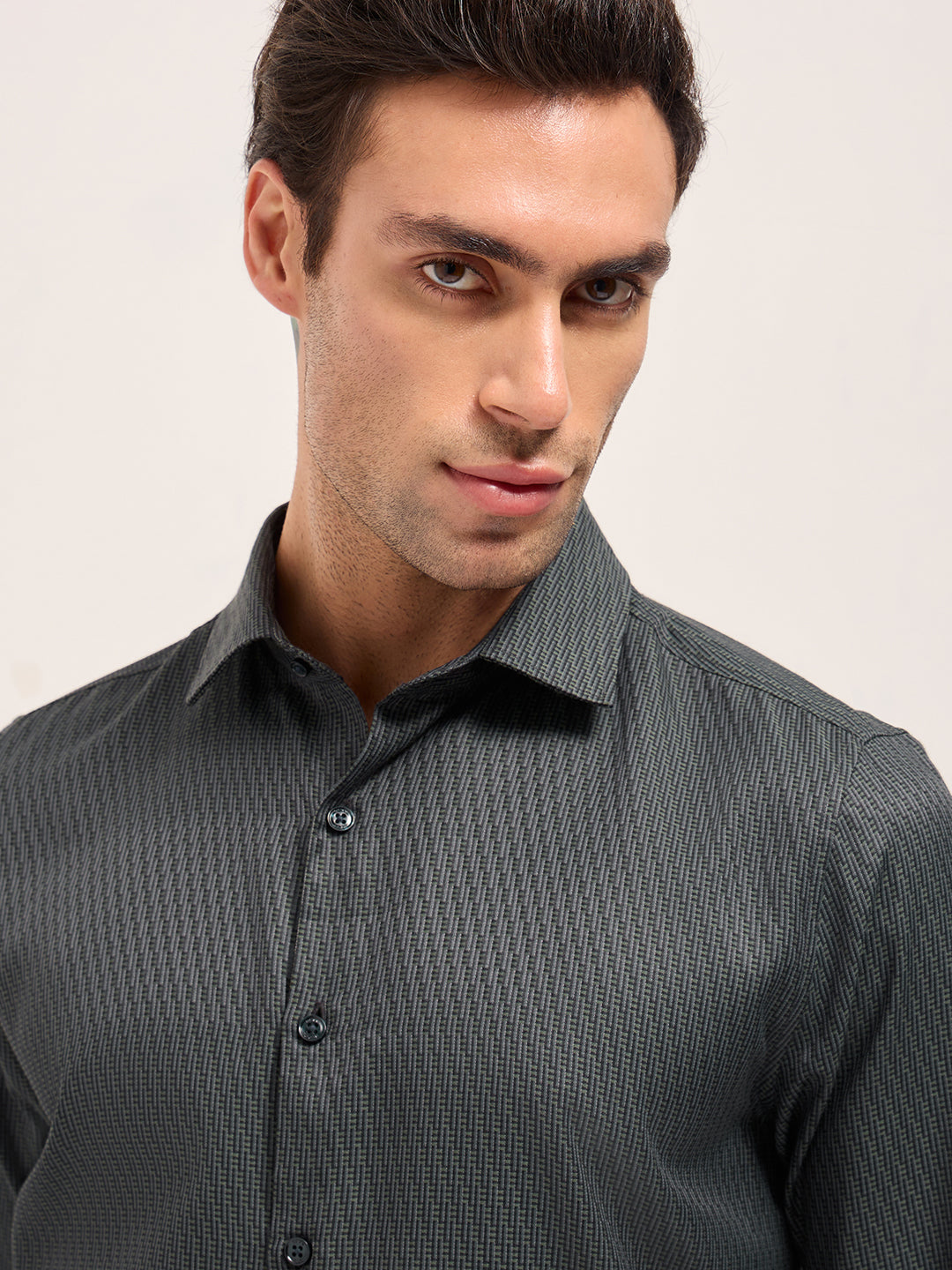 Men Green Woven Design Tailored Fit Formal Shirt