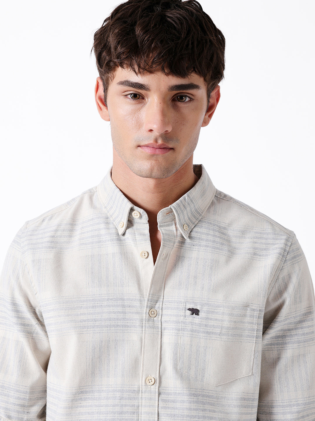 Men Cream Cotton Checked Shirt