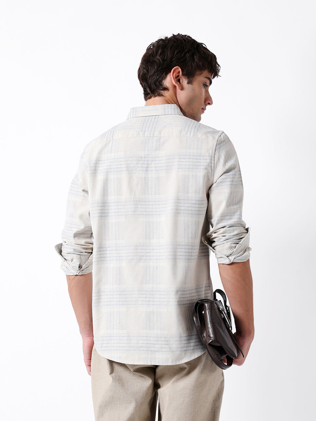 Men Cream Cotton Checked Shirt
