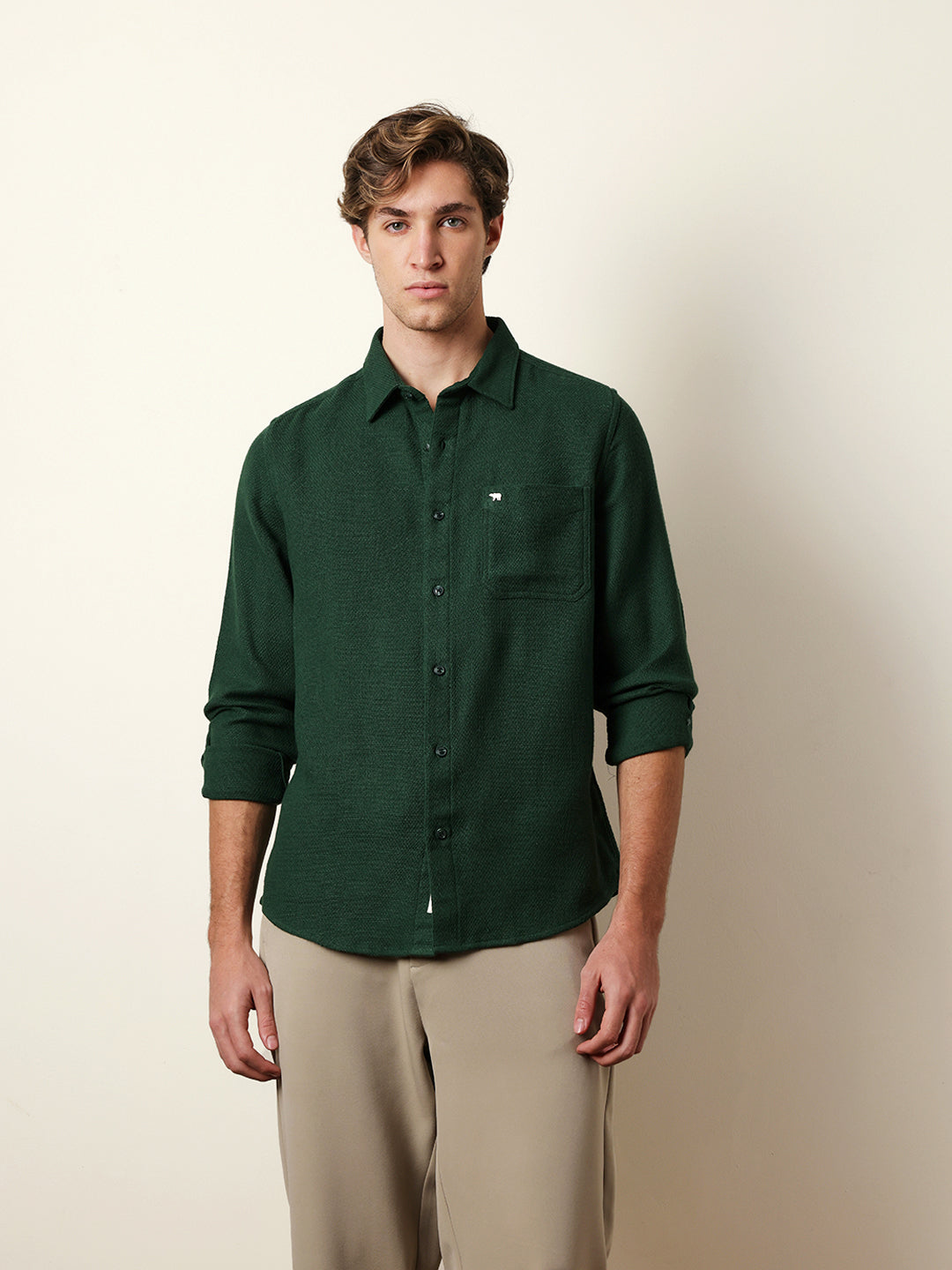 Men Solid Casual Full-Sleeve Shirt