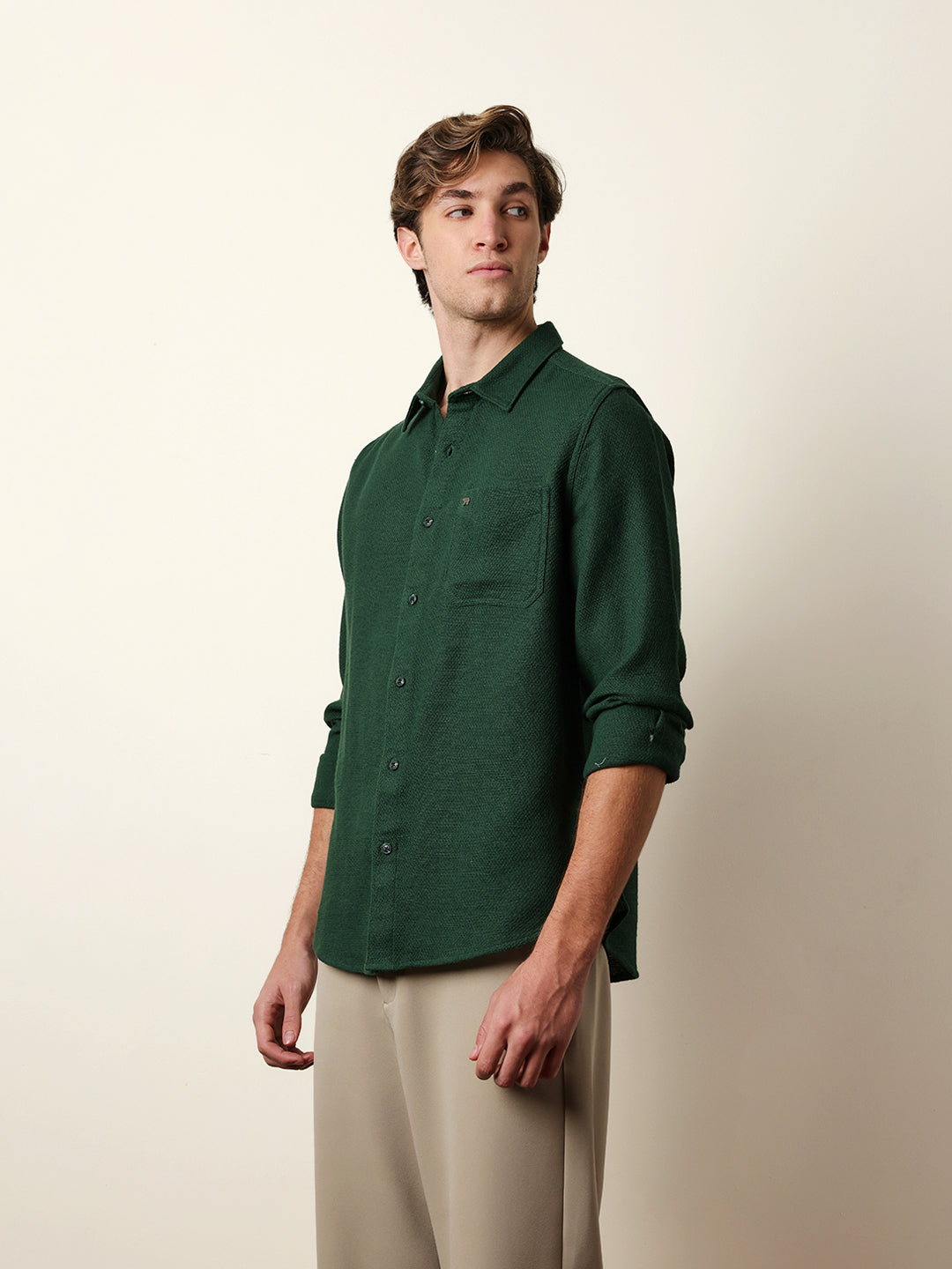 Men Solid Casual Full-Sleeve Shirt