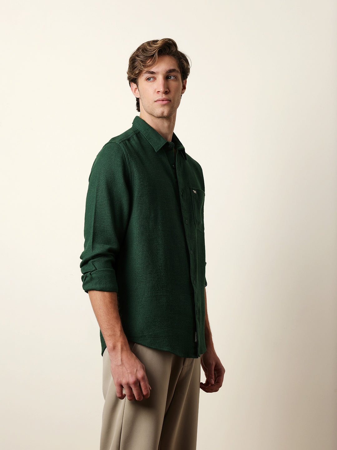 Men Solid Casual Full-Sleeve Shirt