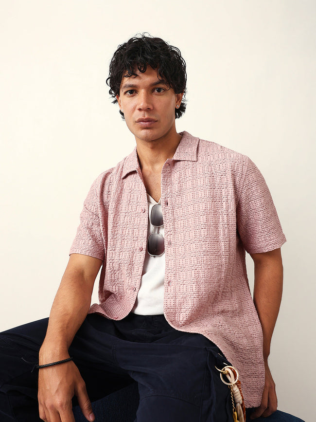 Men Purple Nylon Textured Shirt