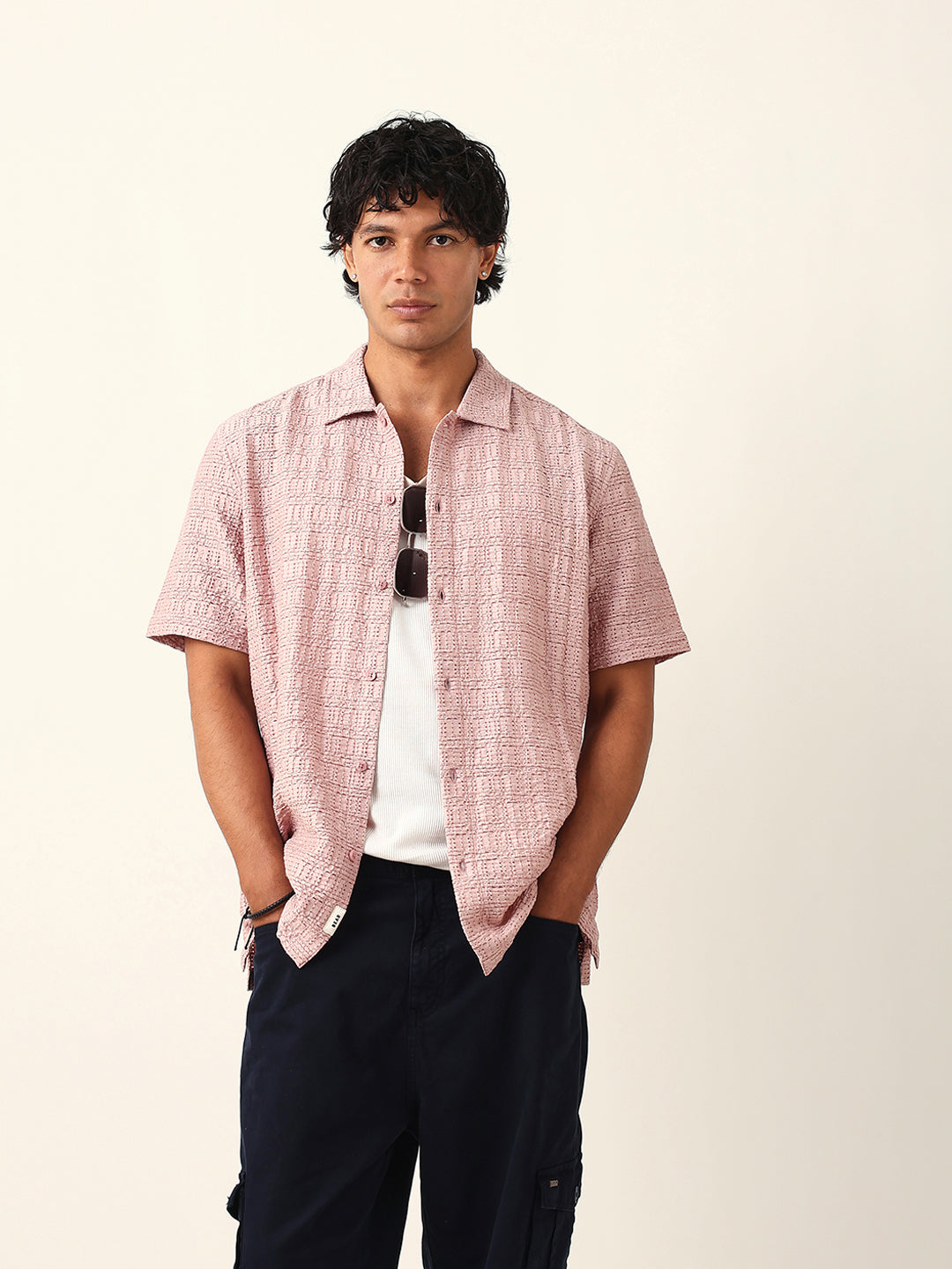 Men Purple Nylon Textured Shirt