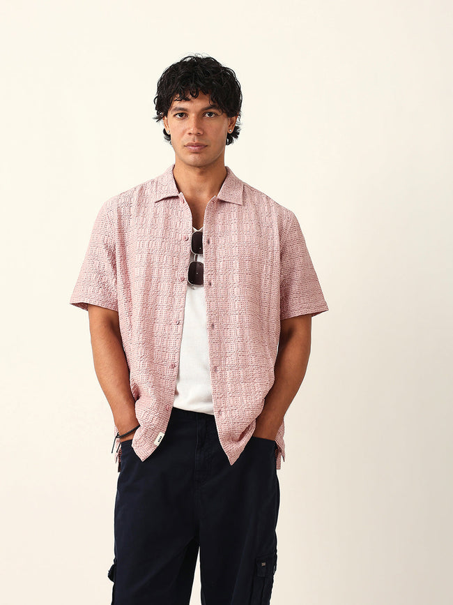 Men Purple Nylon Textured Shirt