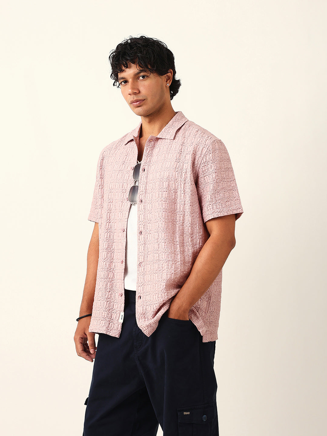 Men Purple Nylon Textured Shirt