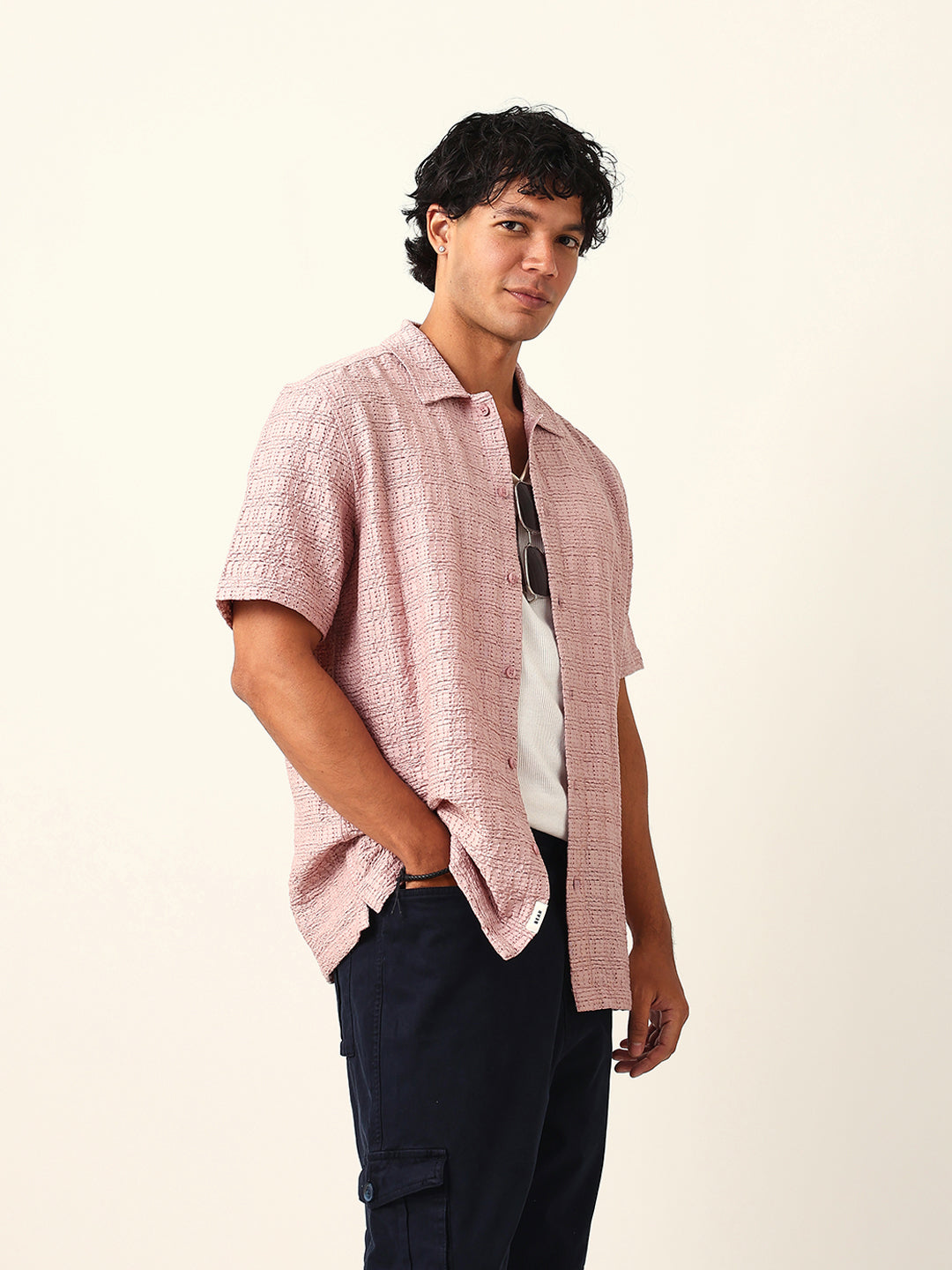 Men Purple Nylon Textured Shirt