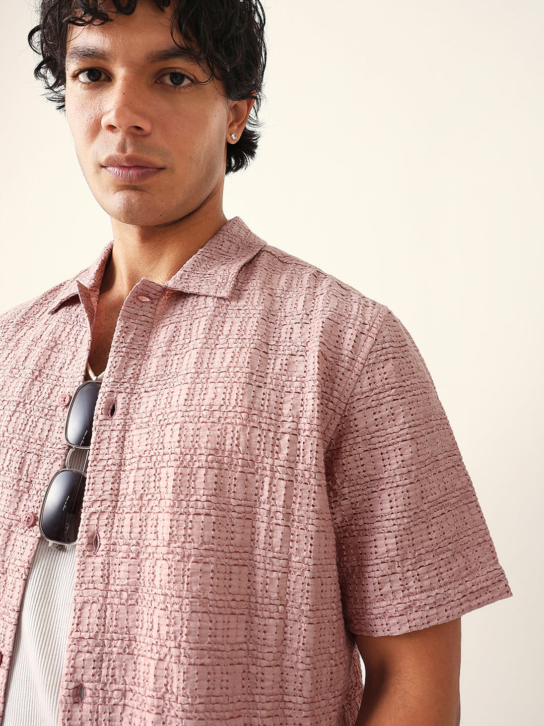 Men Purple Nylon Textured Shirt