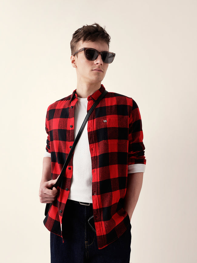 Men Casual Plaid Flannel Shirt