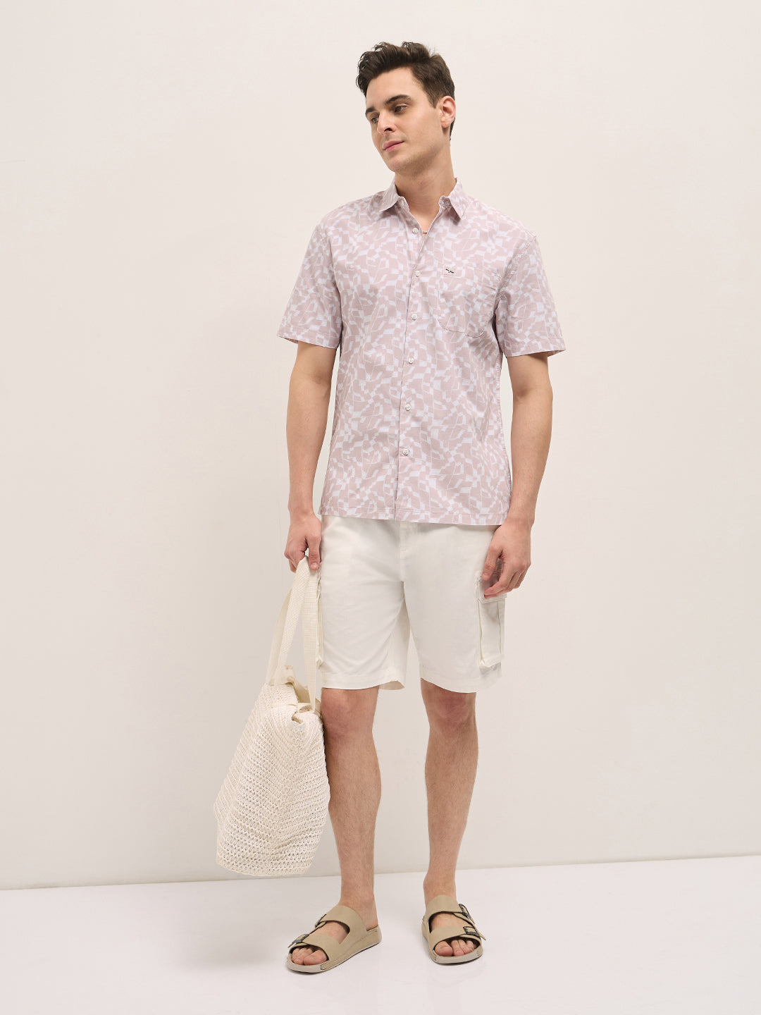 Men Pink Geometrical Print Relax Fit Casual Shirt
