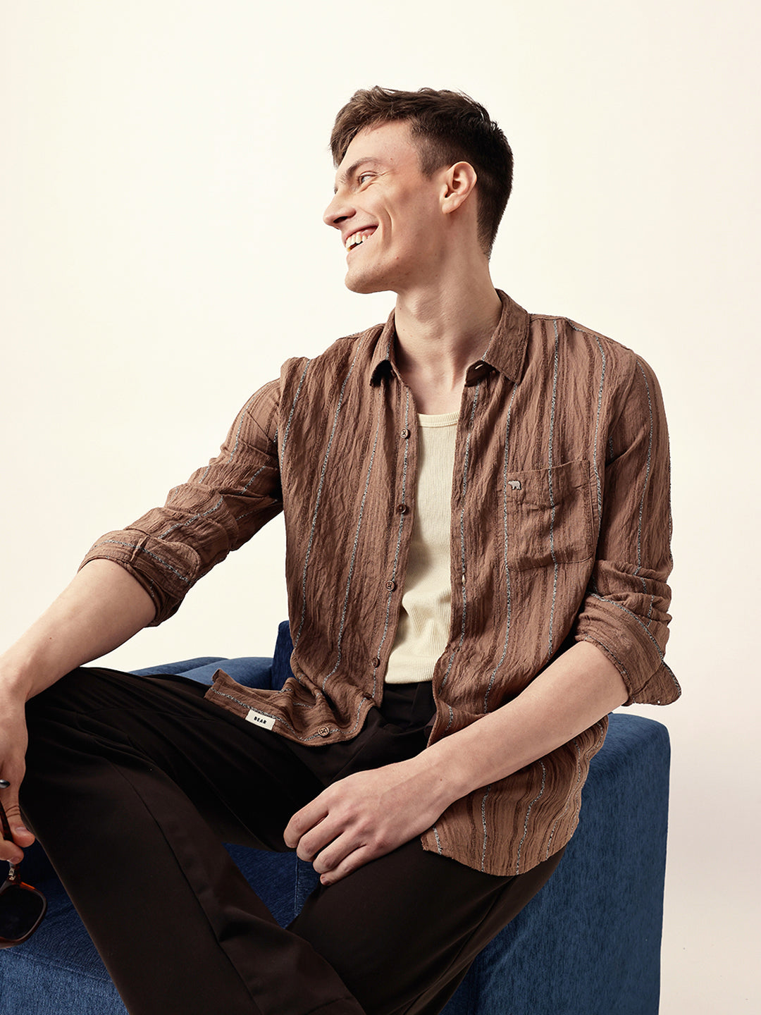 Men Casual Textured Stripe Shirt