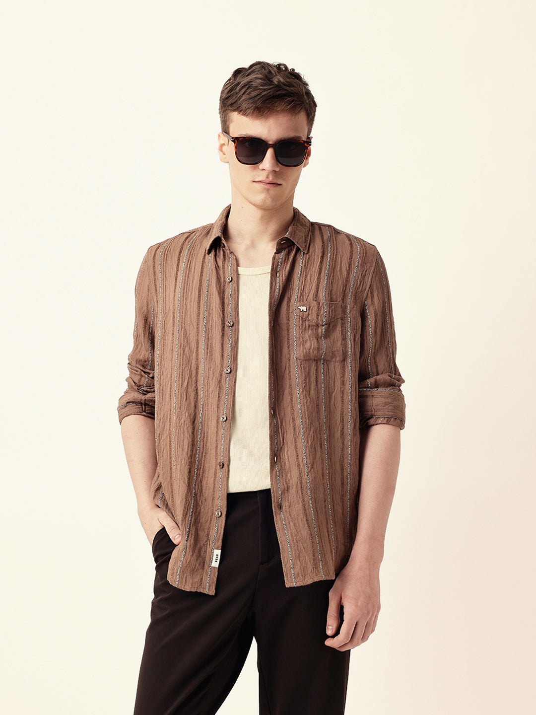 Men Casual Textured Stripe Shirt