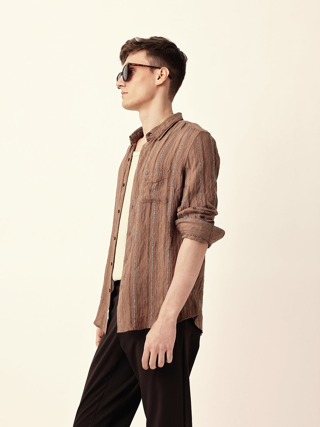 Men Casual Textured Stripe Shirt