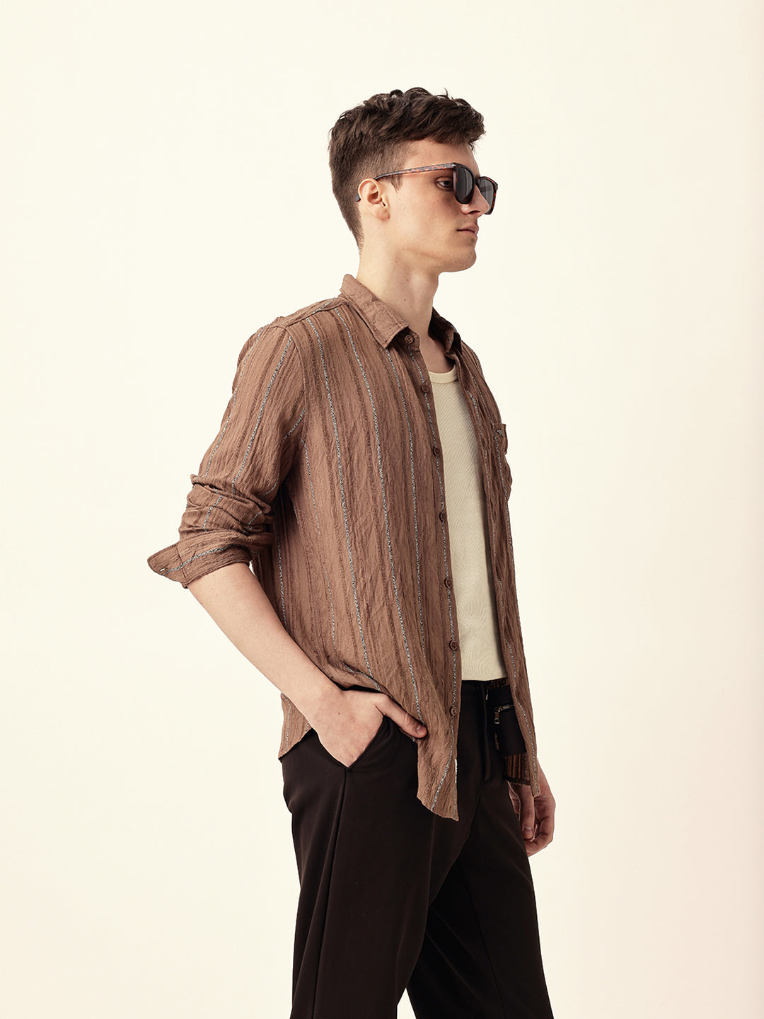 Men Casual Textured Stripe Shirt