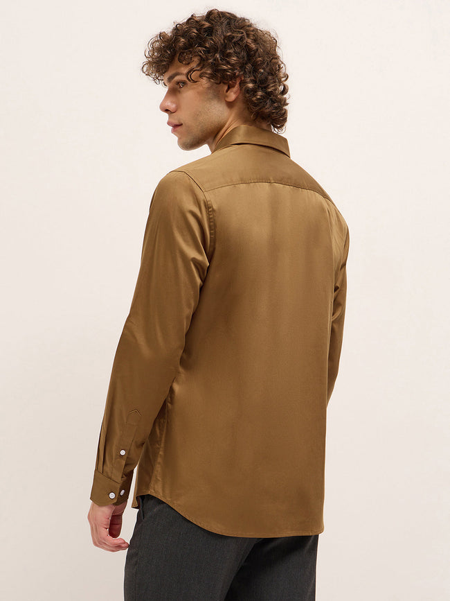 Men Brown Tailored Fit Solid Formal Shirt
