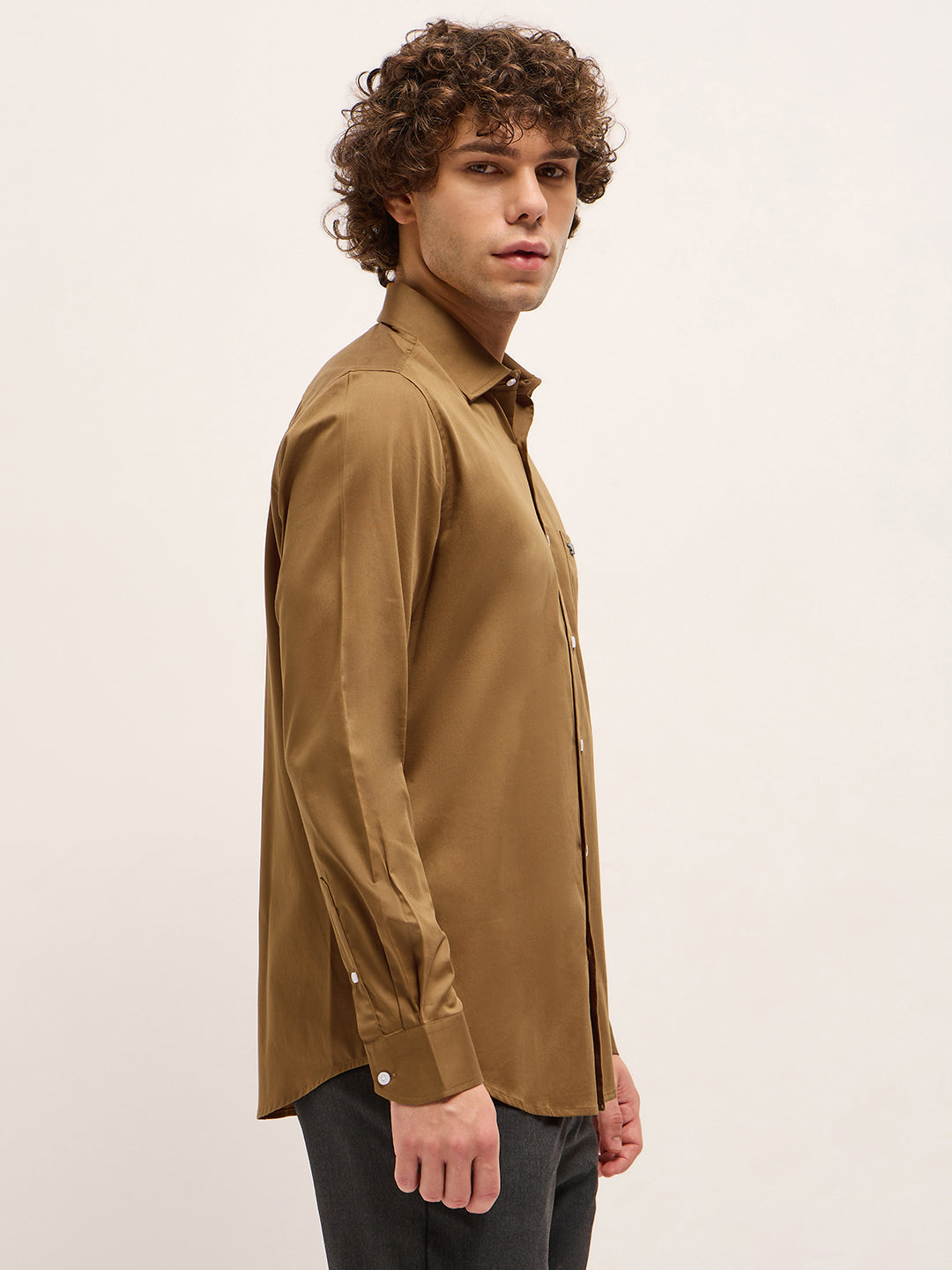 Men Brown Tailored Fit Solid Formal Shirt