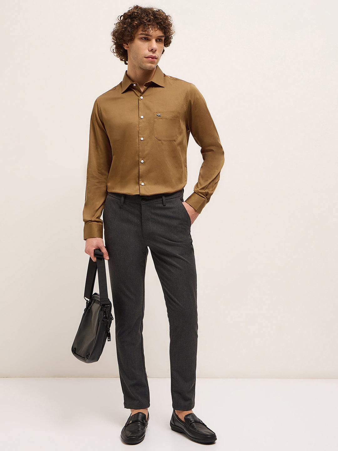 Men Brown Tailored Fit Solid Formal Shirt