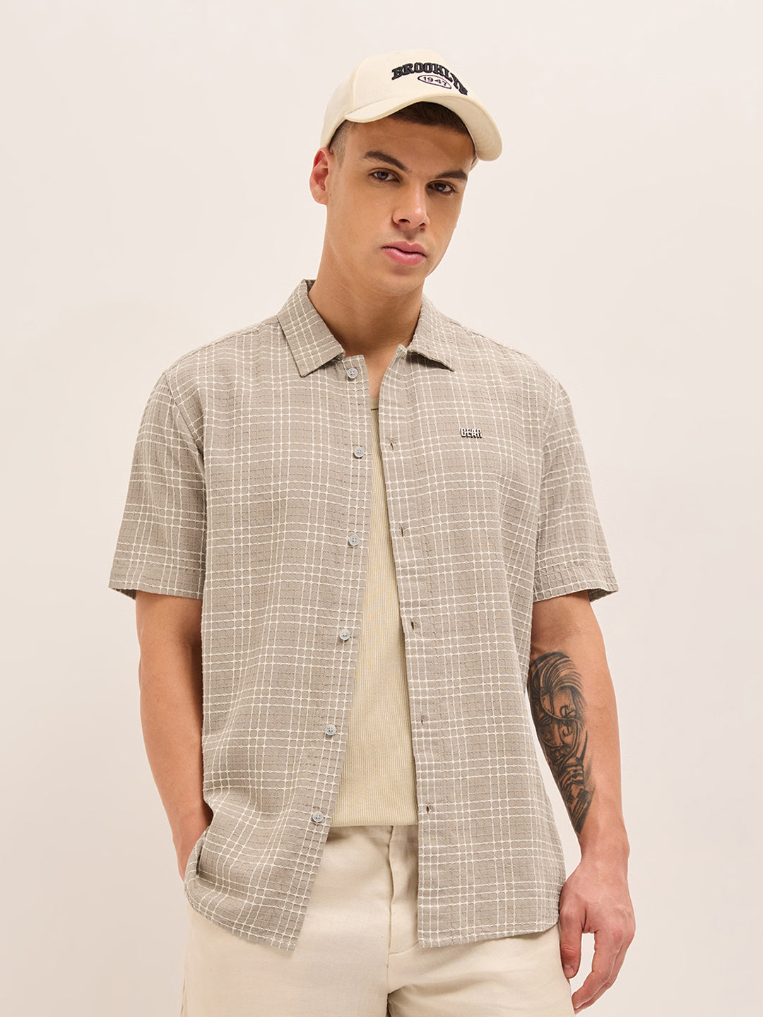 Men Beige Cotton Shirt