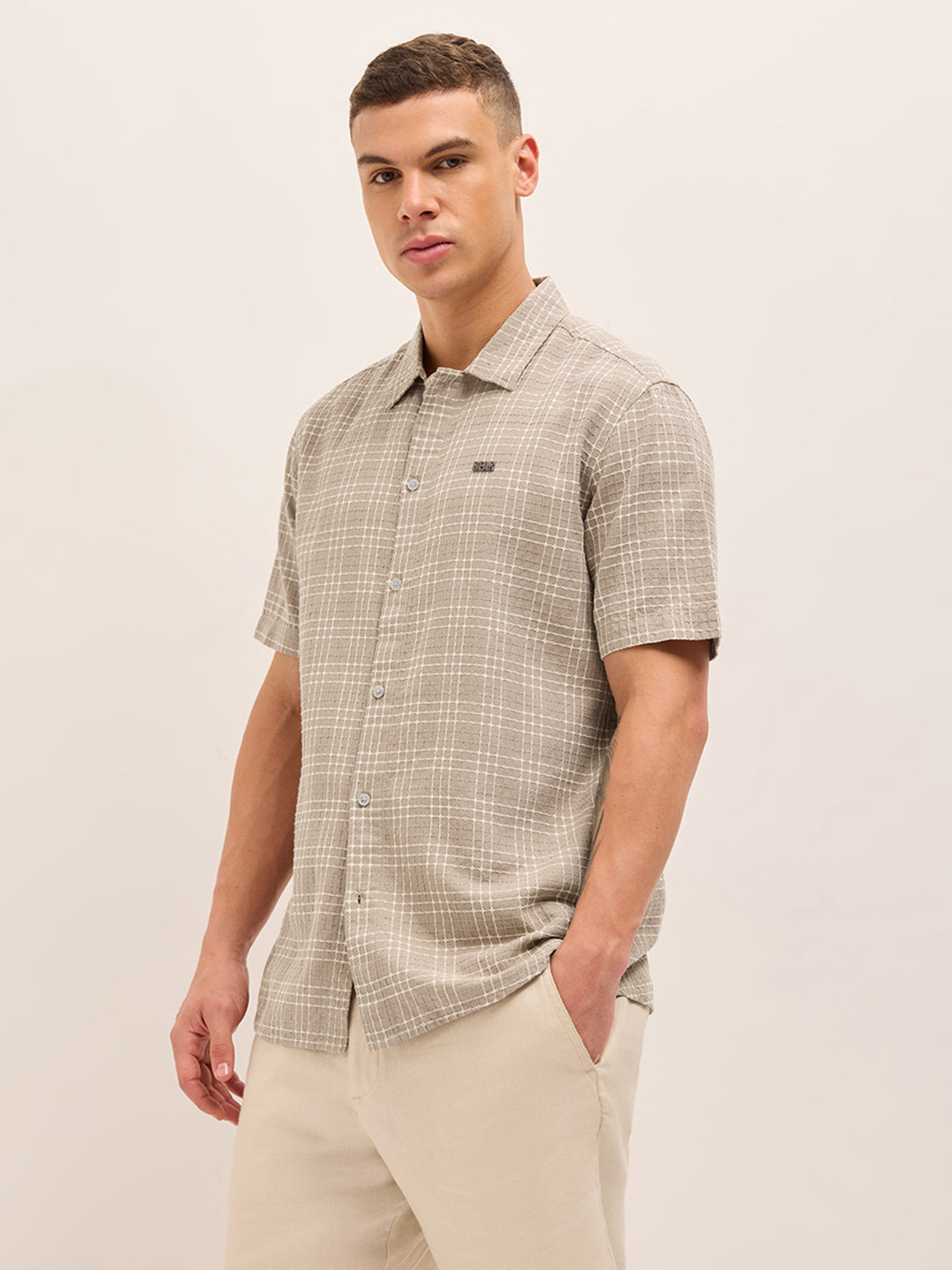 Men Beige Cotton Shirt