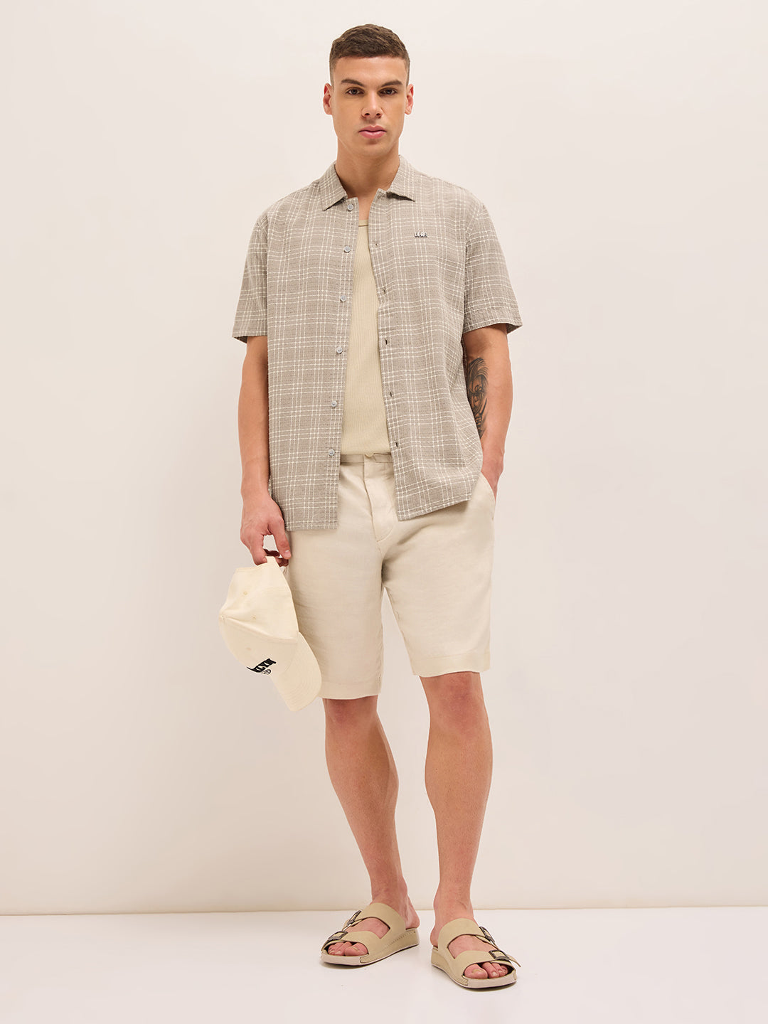 Men Beige Cotton Shirt