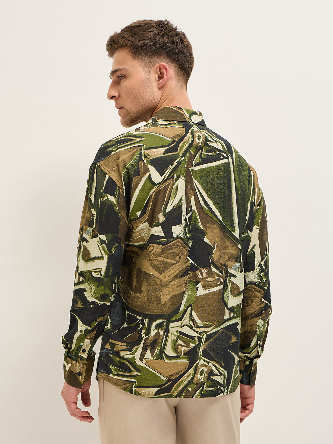 Men Multi-Color abstract foliage-inspired Print Relax Fit Overshirt