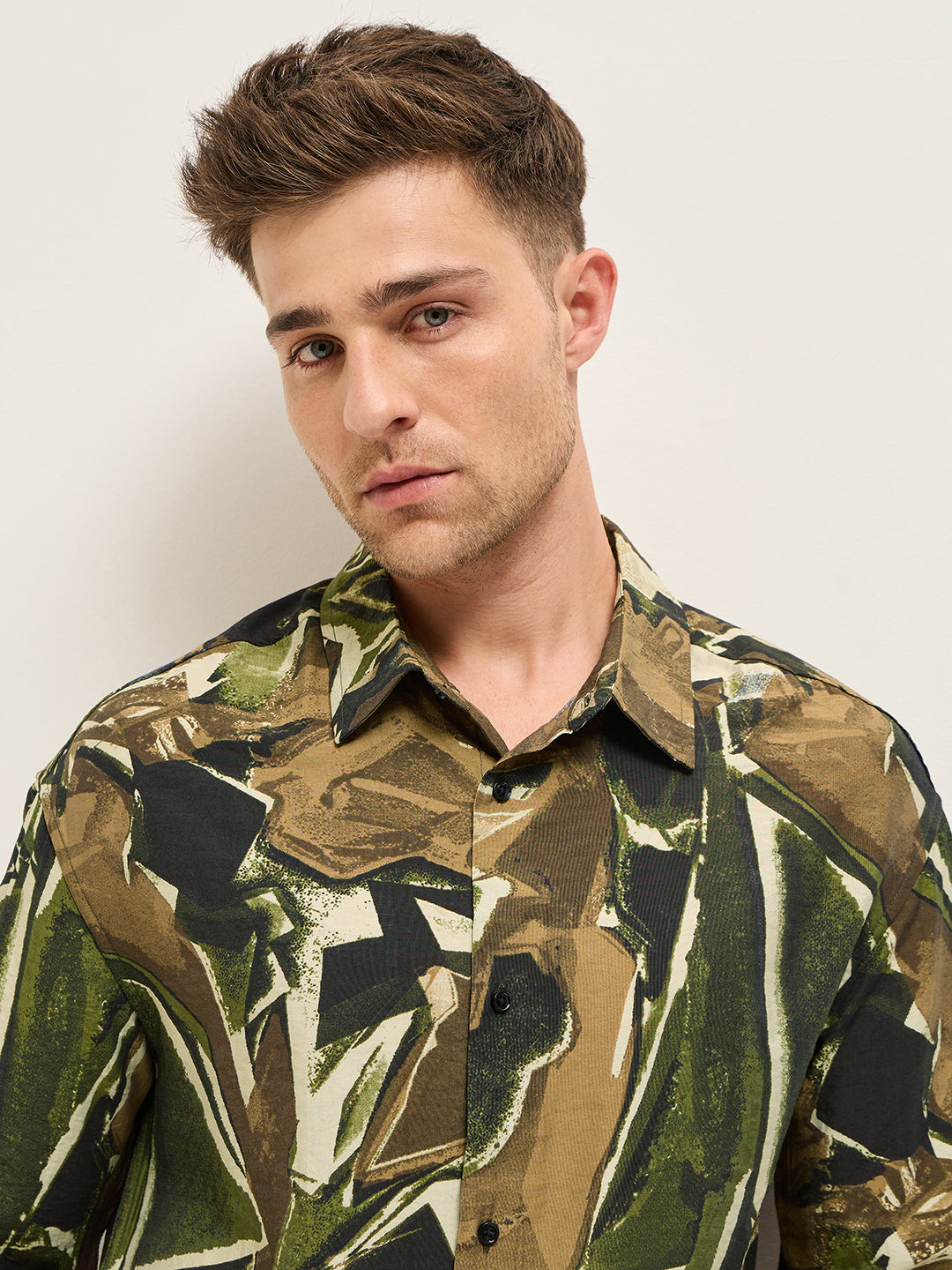 Men Multi-Color abstract foliage-inspired Print Relax Fit Overshirt
