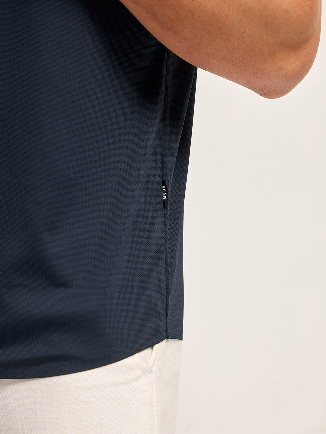 Men Navy Solid Nylon Blend Classic Spread Collar Shirt