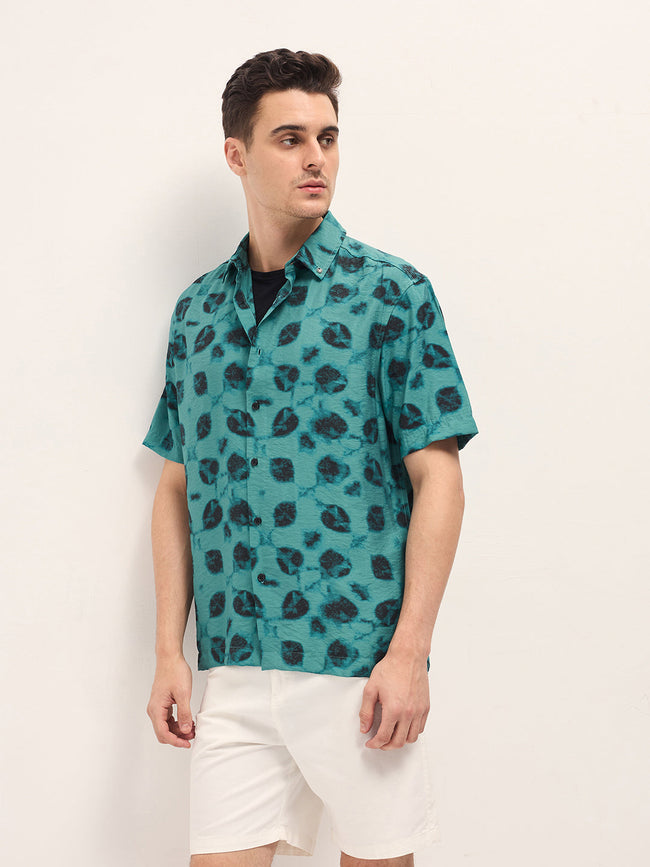 Men Blue Digital Print Relax Fit Casual Shirt