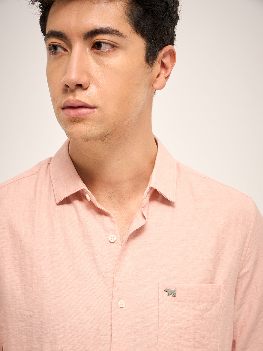 Men Peach Solid Slim Fit Casual Shirt