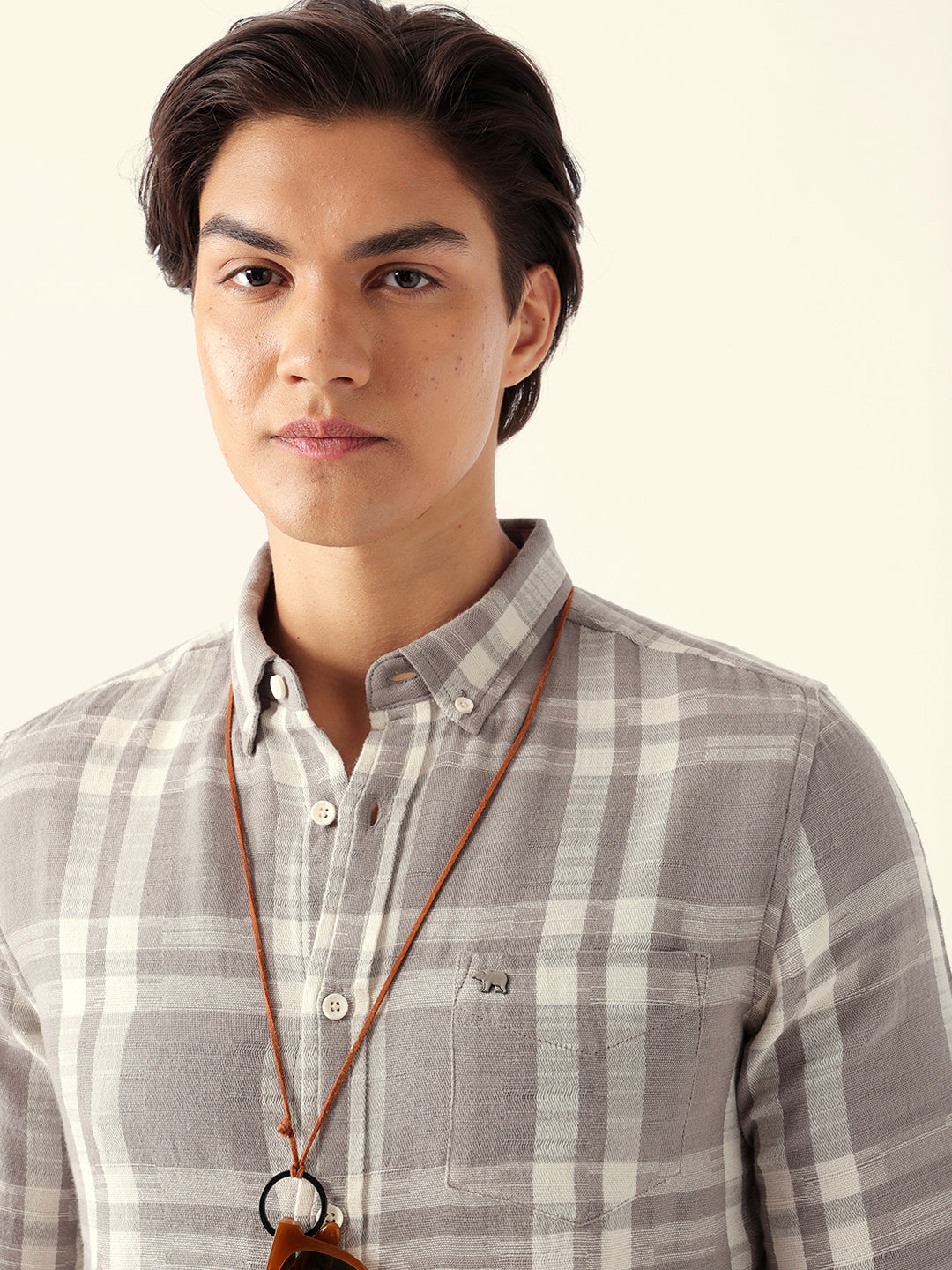 Men Grey Checked Casual Shirt