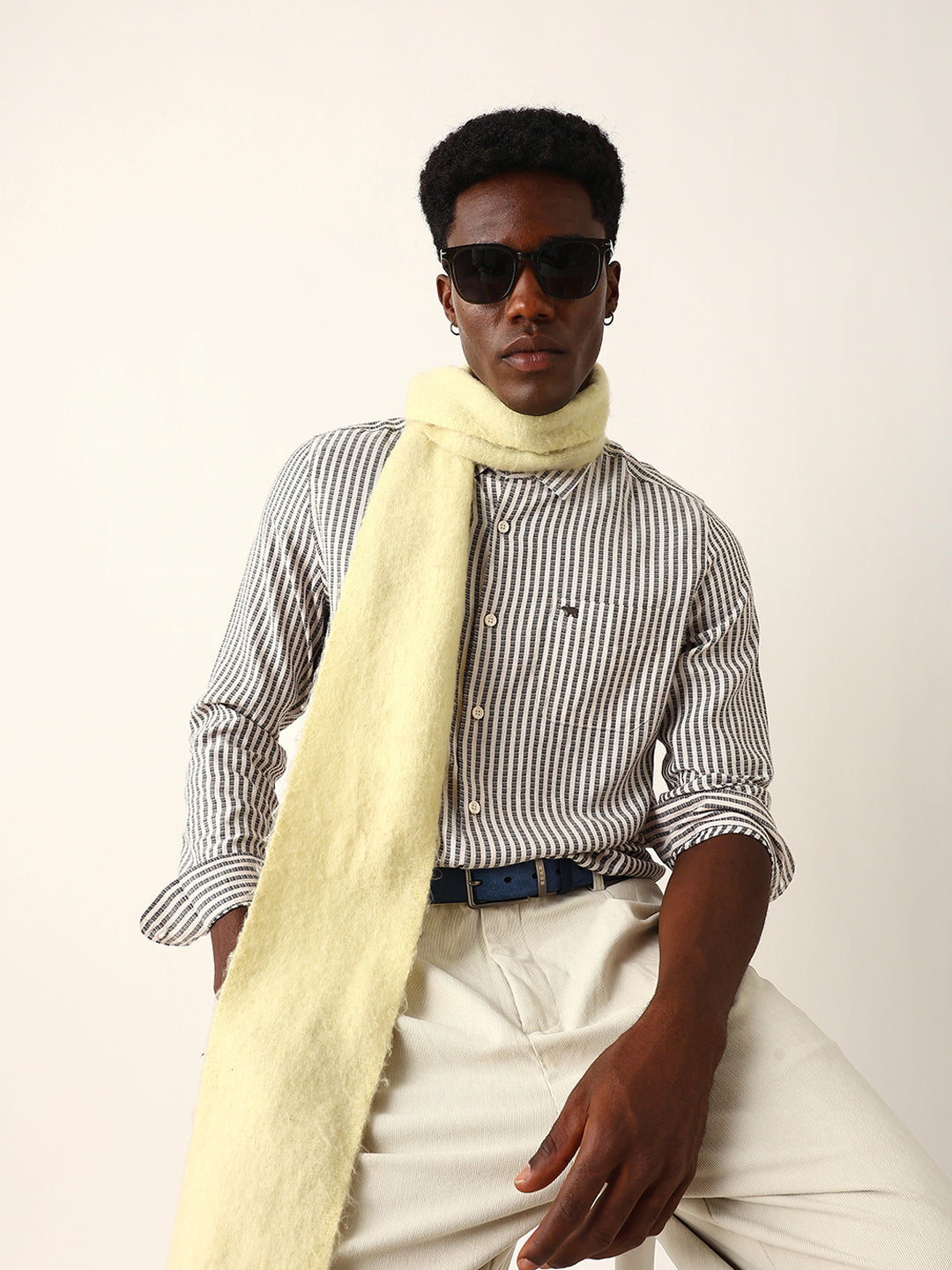 Men Black Viscose Rayon Striped Shirt