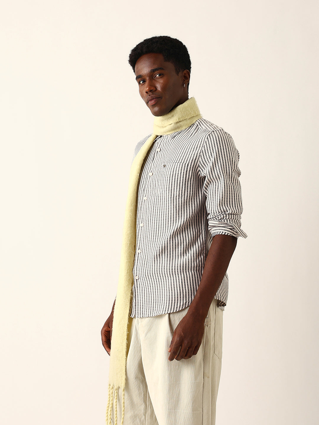 Men Black Viscose Rayon Striped Shirt