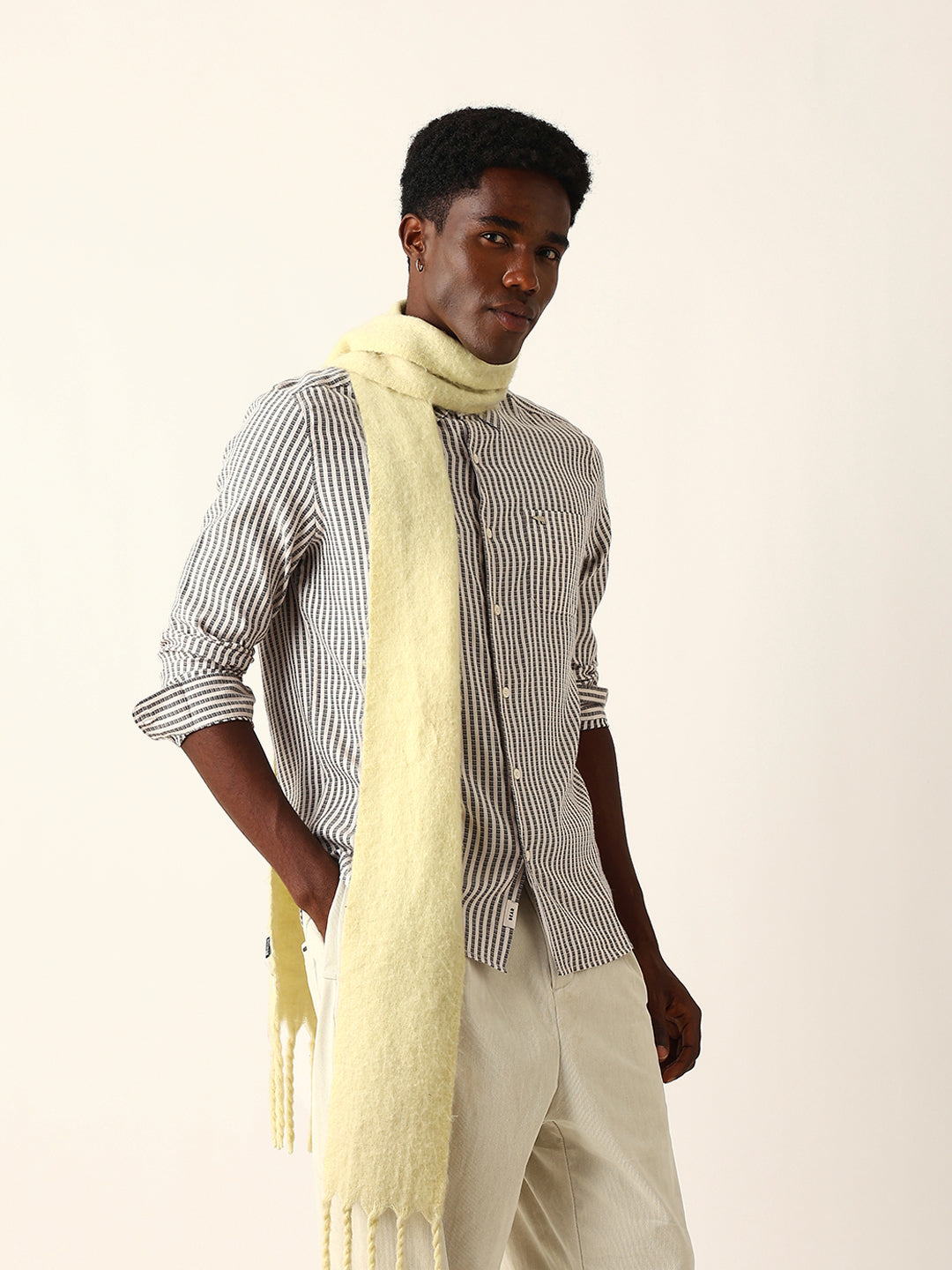 Men Black Viscose Rayon Striped Shirt