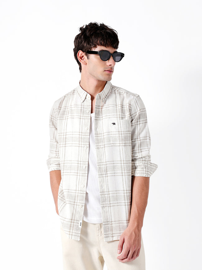 Men Cream Checked Shirt