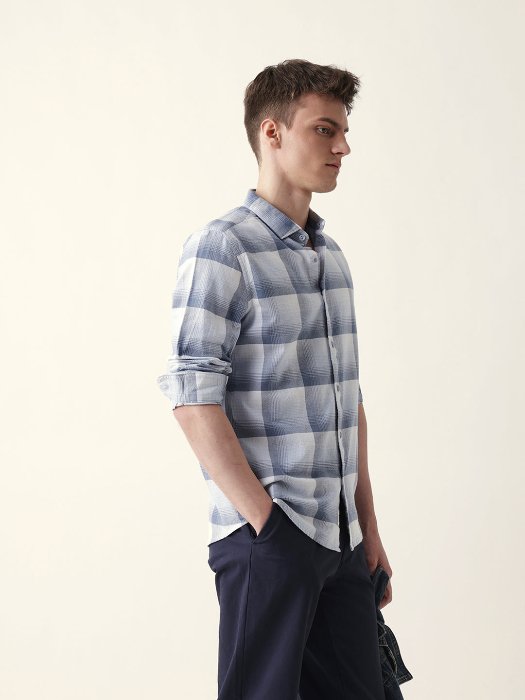 Men Casual Plaid Button-Down Shirt