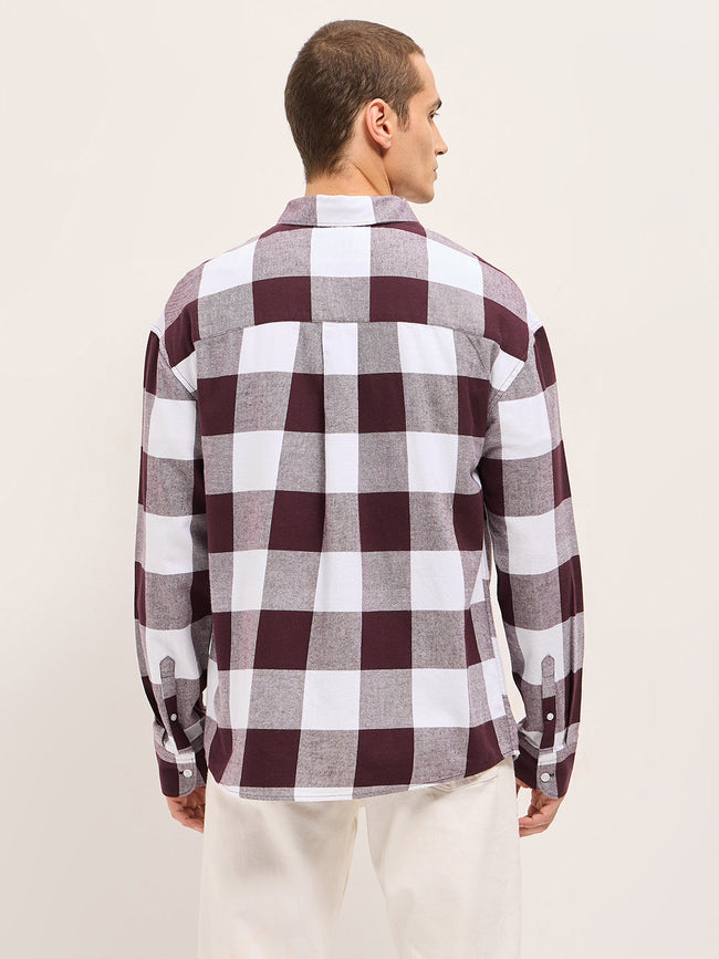 Men Maroon and White Buffalo Check Relaxed Fit Casual Shirt