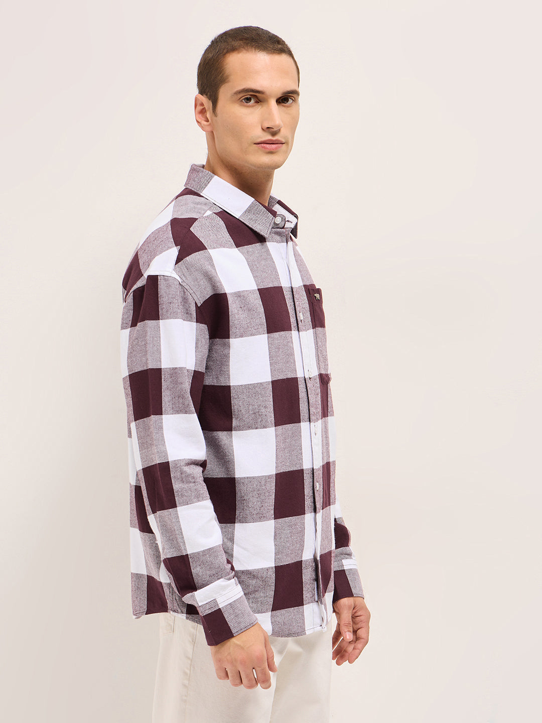 Men Maroon and White Buffalo Check Relaxed Fit Casual Shirt