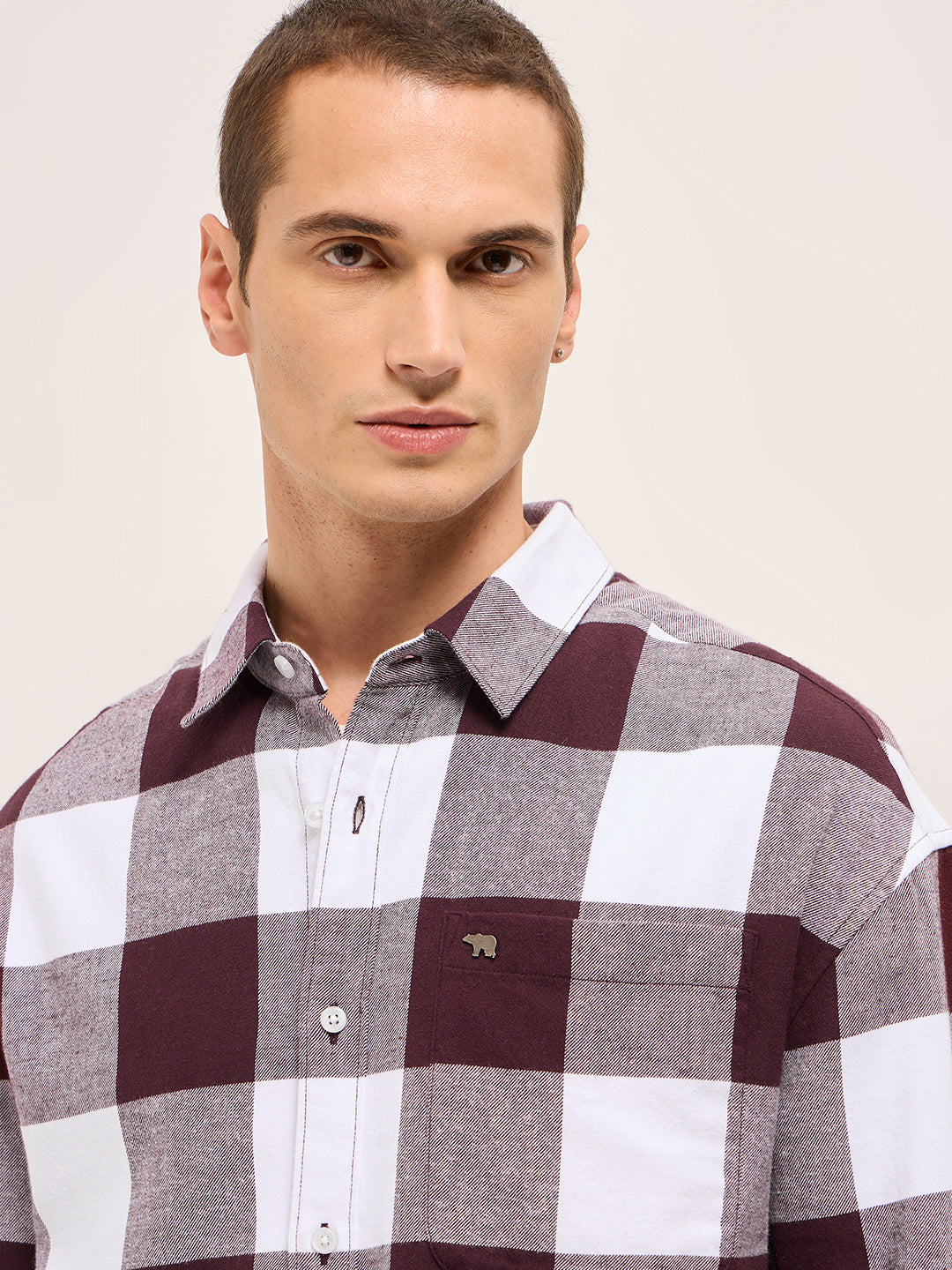 Men Maroon and White Buffalo Check Relaxed Fit Casual Shirt