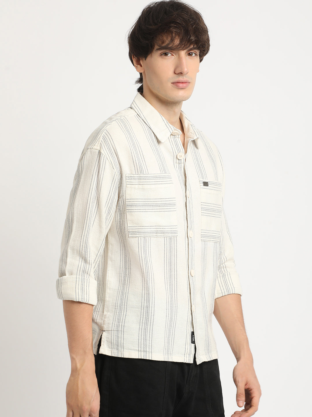 Men White Striped Relaxed Fit Cotton Casual Shirt