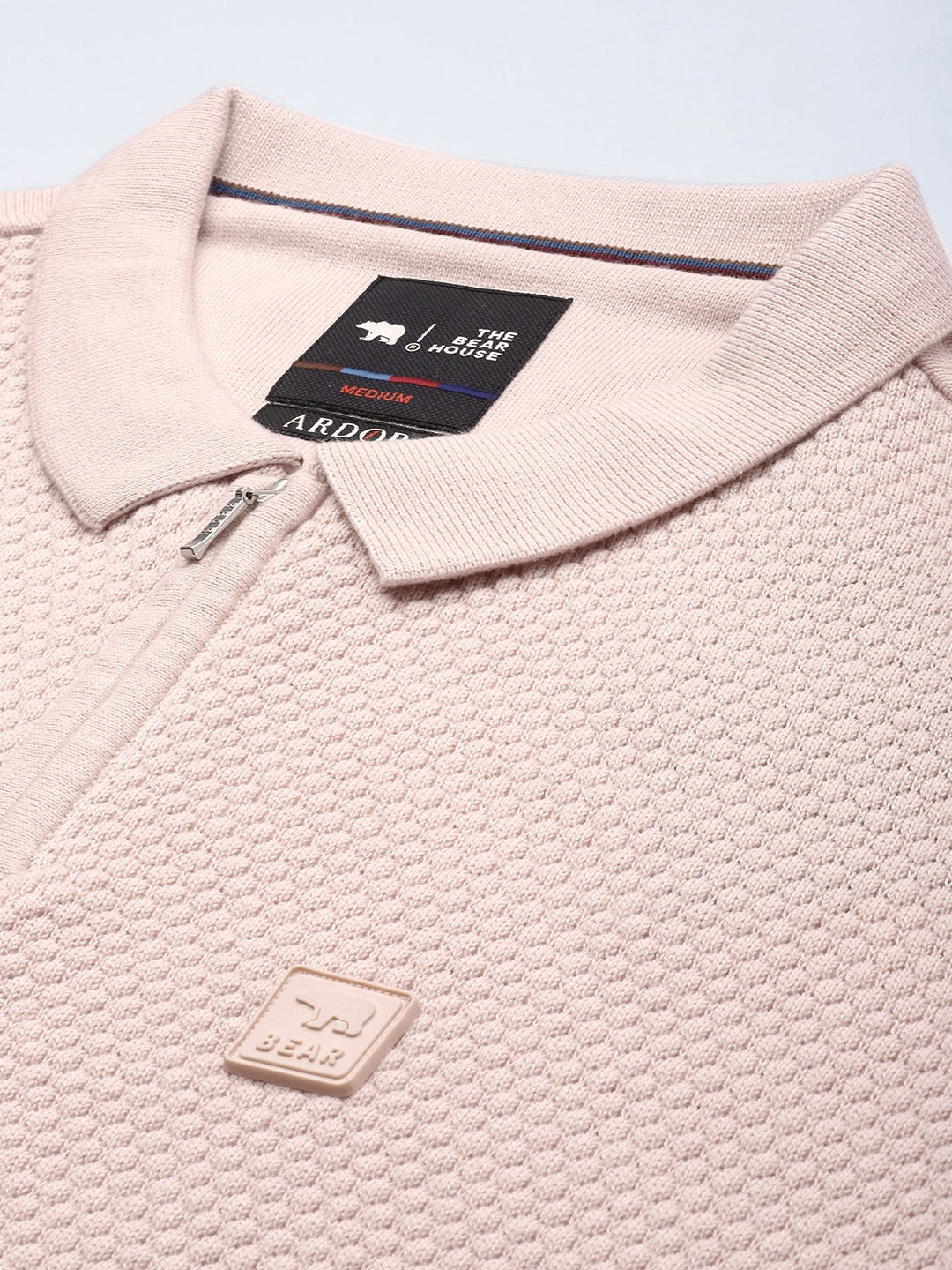 Men Ardor Edition Peach-Coloured Self Design Polo Collar Slim Fit T-shirt