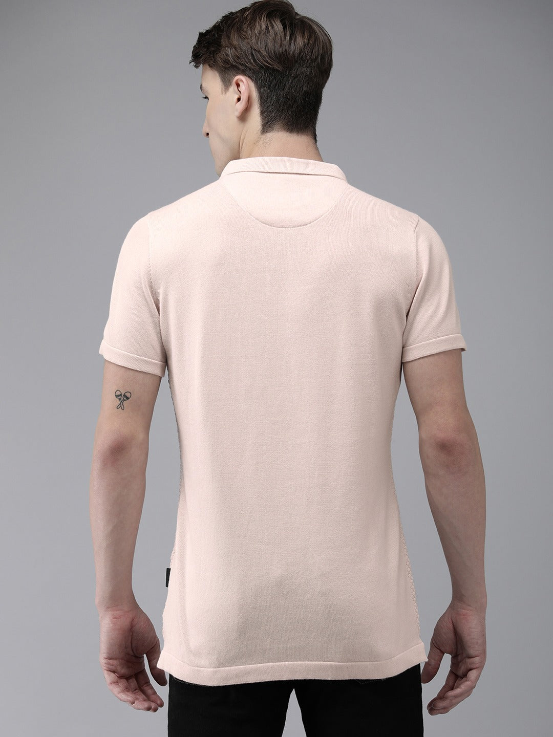 Men Ardor Edition Peach-Coloured Self Design Polo Collar Slim Fit T-shirt