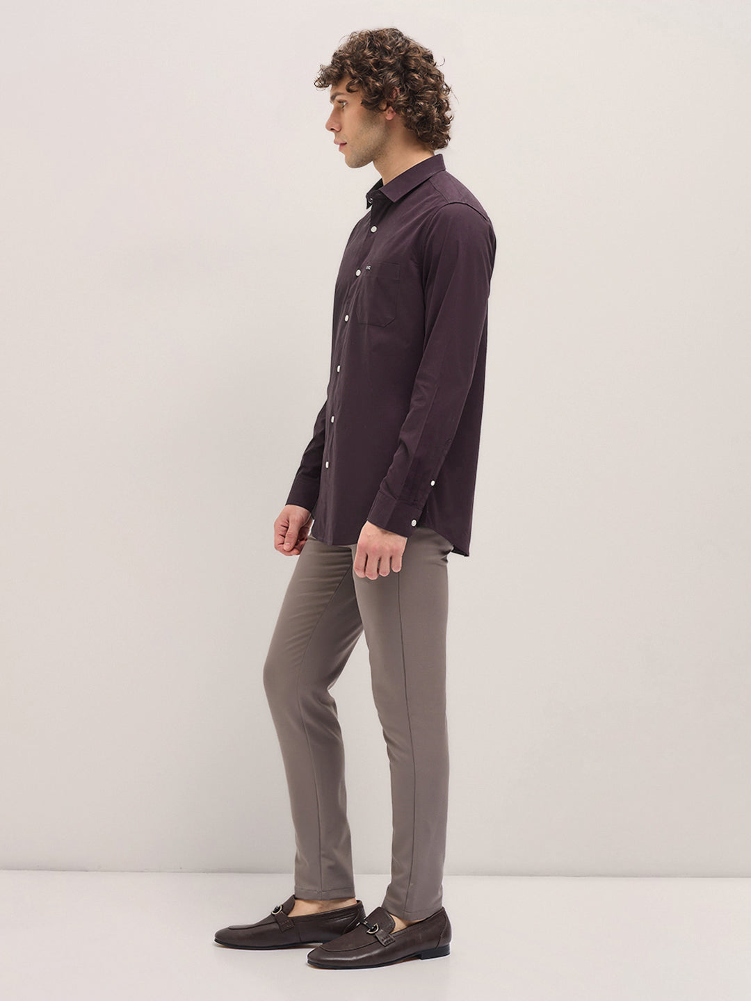 Men Shirt Maroon Tailored Fit Cotton Formal Shirt