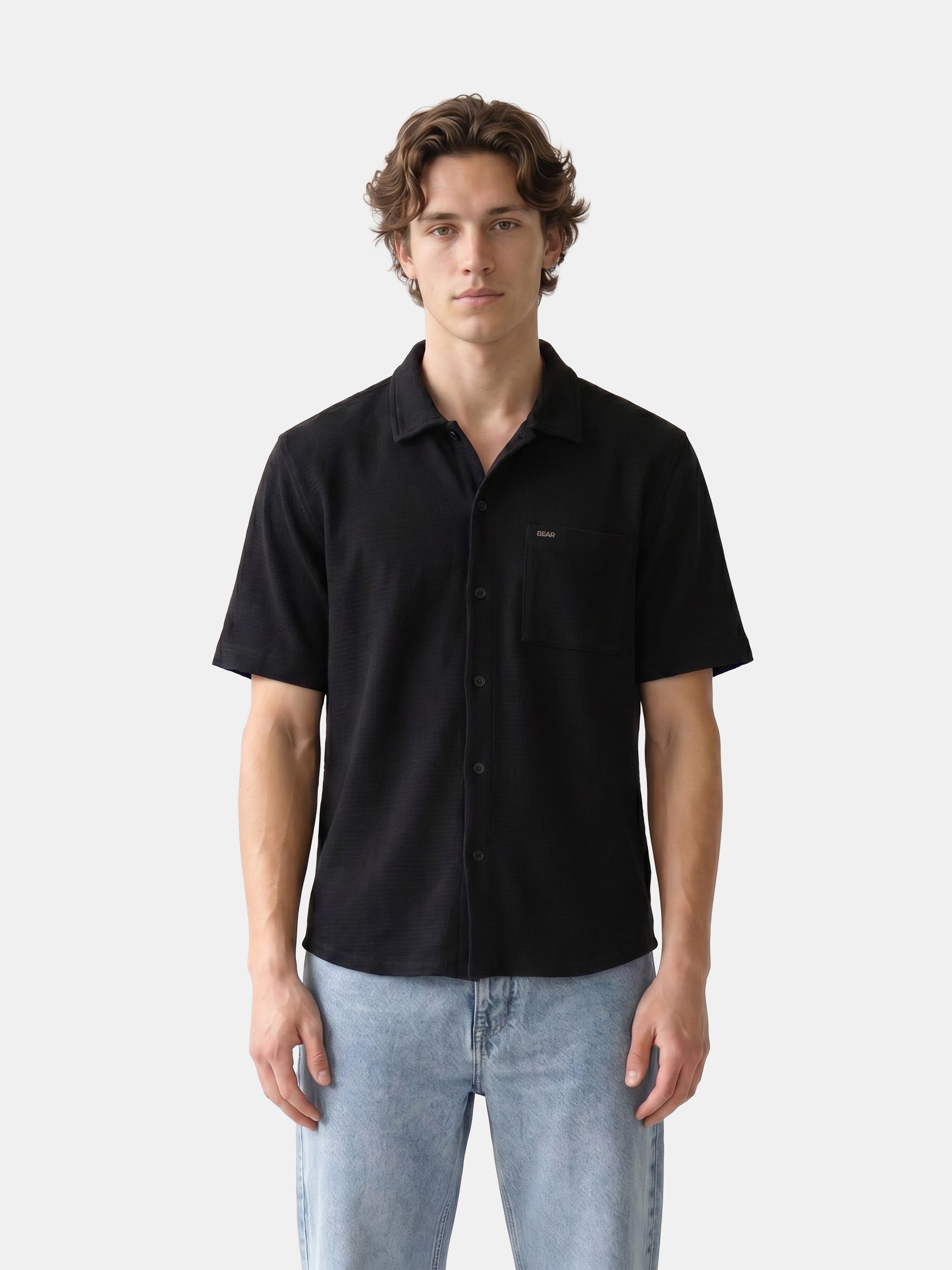 Men Black Cotton Shirt