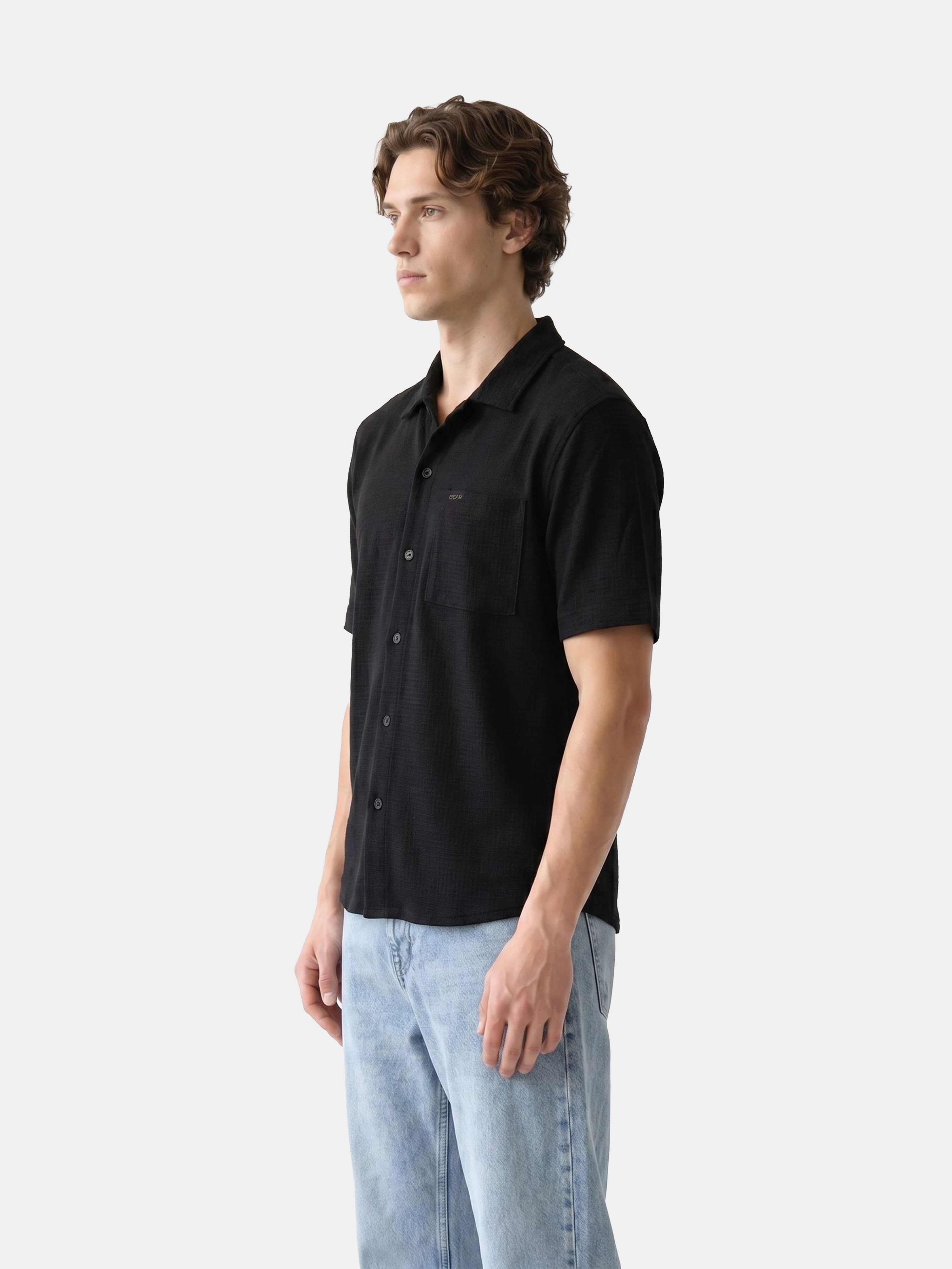 Men Black Cotton Shirt