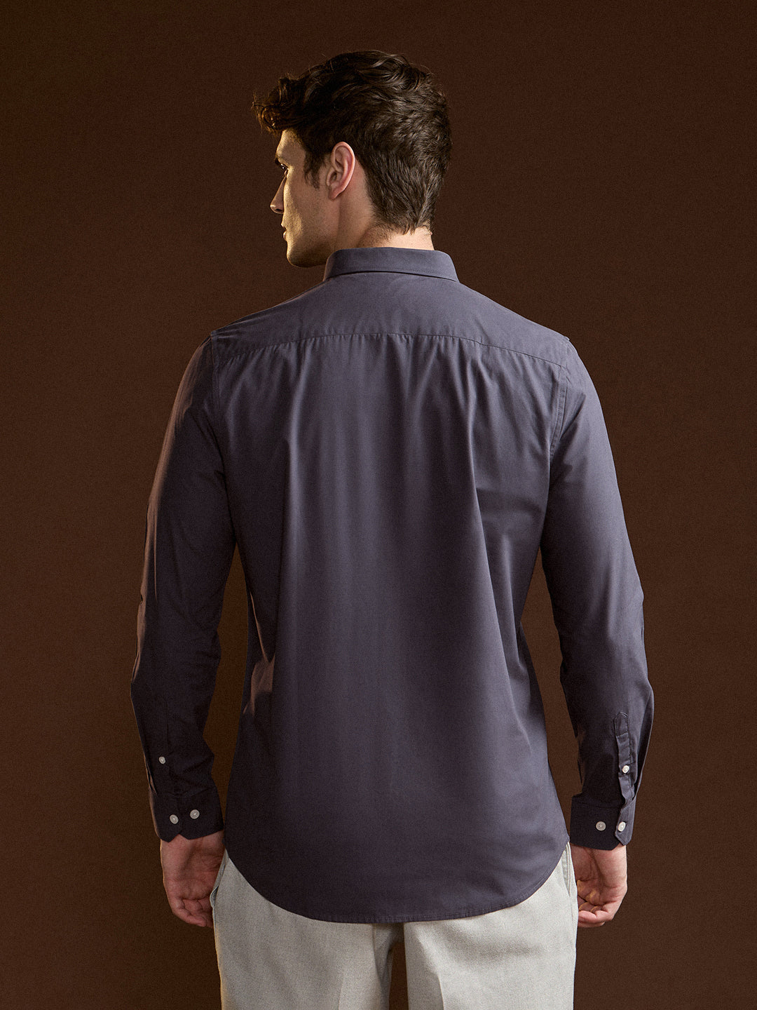 Men Charcoal Grey Tailored Fit Cotton Formal Shirt