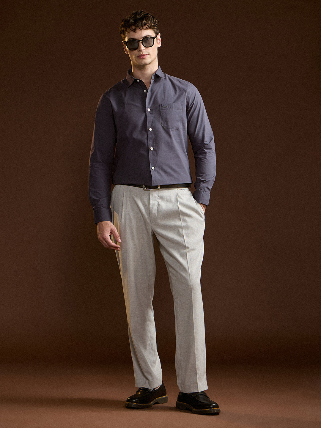 Men Charcoal Grey Tailored Fit Cotton Formal Shirt