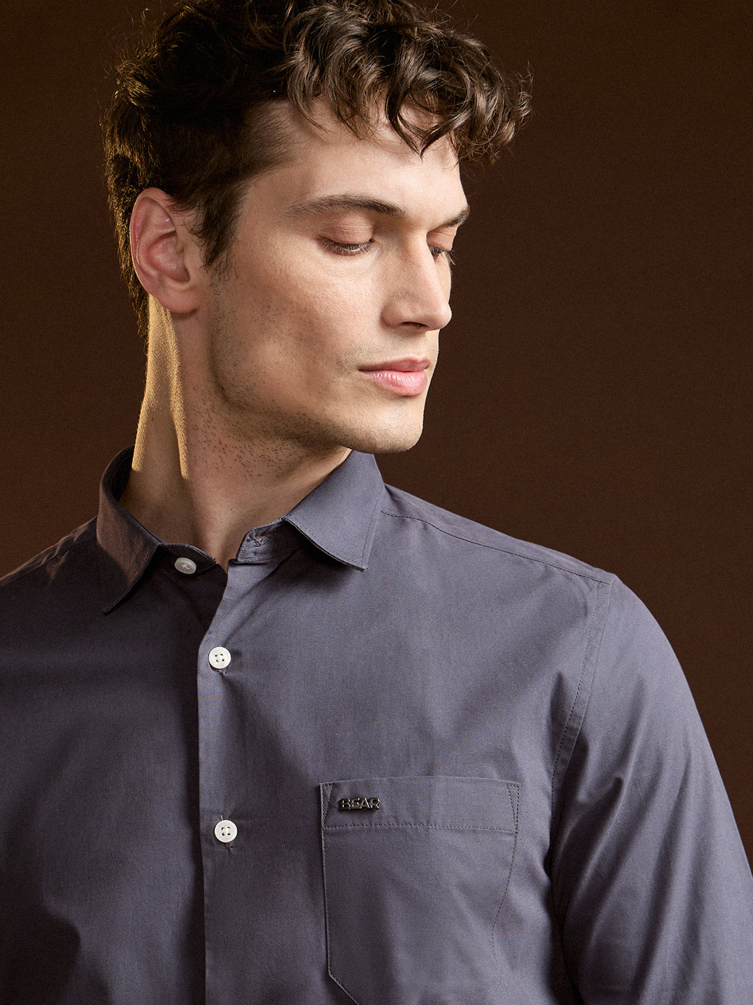 Men Charcoal Grey Tailored Fit Cotton Formal Shirt